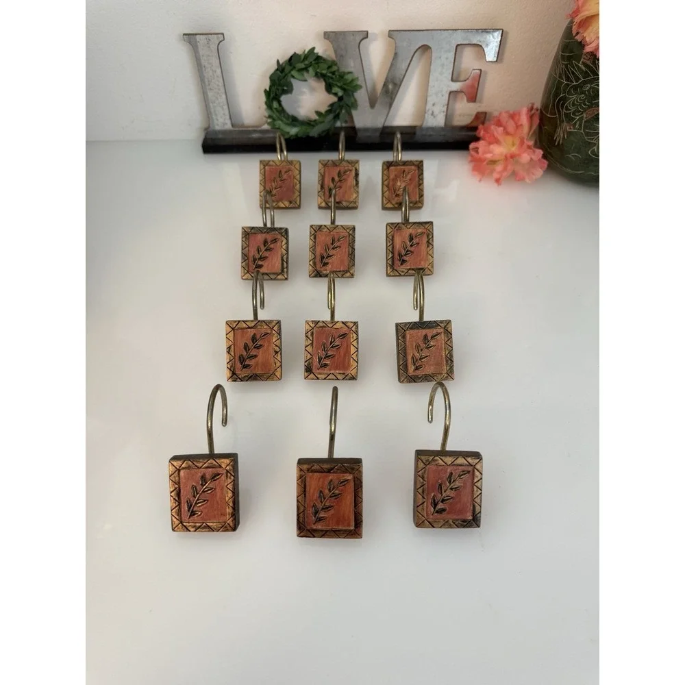 Vintage Rustic Resin Olive Branch Bronze Earth Tones Shower Curtain Hooks 12pk‎
